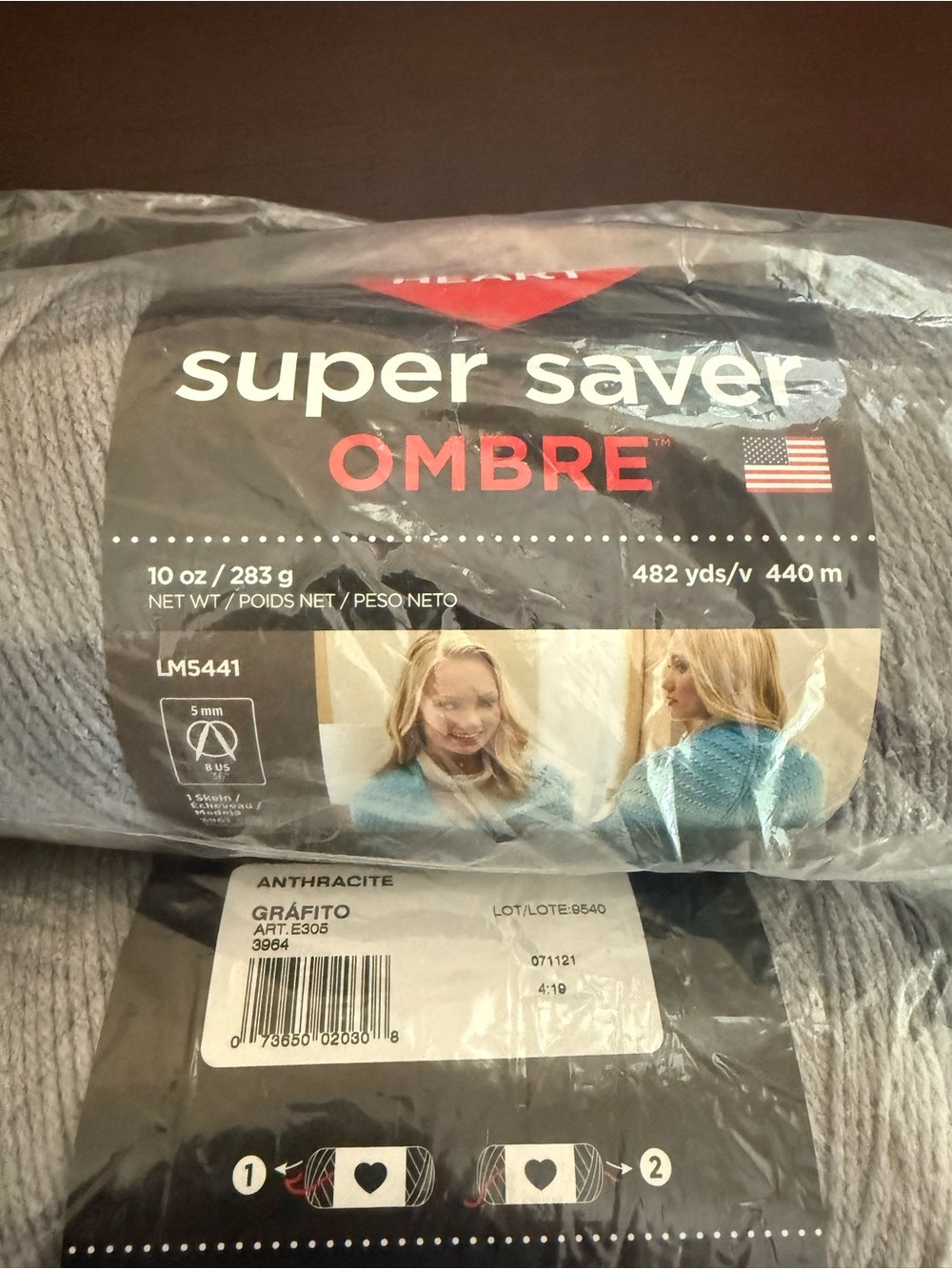 Red Heart Super Saver Brand Ombre Yarn - Gray (Anthracite) Ombre - Picture 2 of 4
